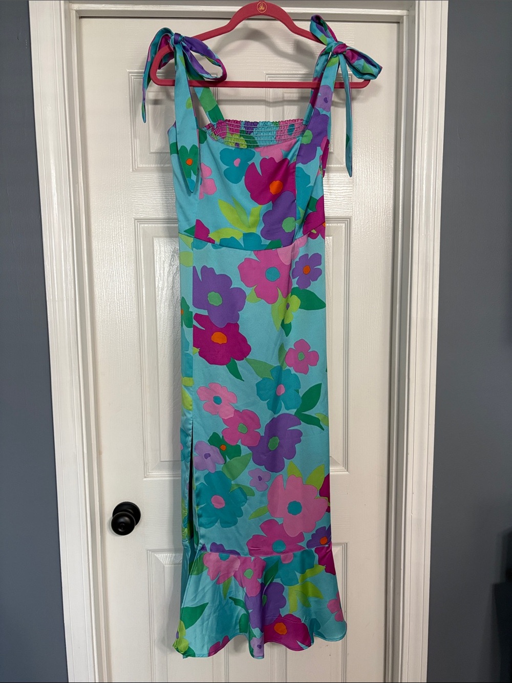 Show Me Your MuMu Aqua Floral Tie-Shoulder Midi Dress